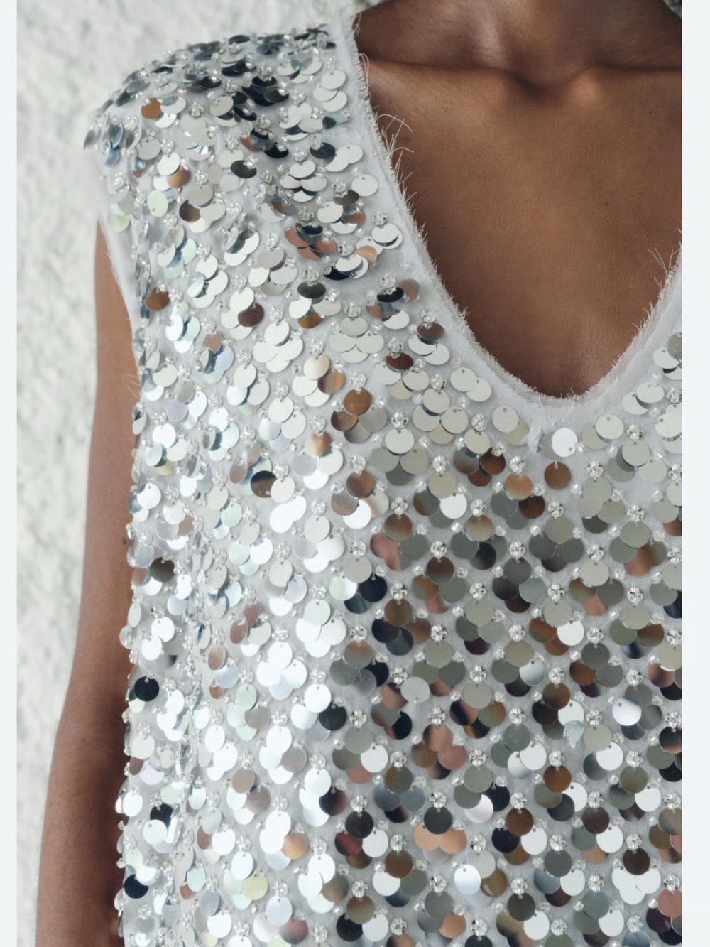 Zara Silver Sequin V-Neck Tank Top - Picture 5 of 10